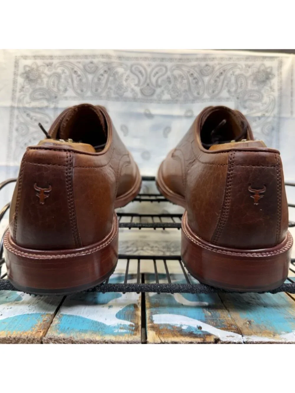 NEW TRASK Landry Oxfords Horween American bison Lthr Vibram rubber sole Men 8.5M